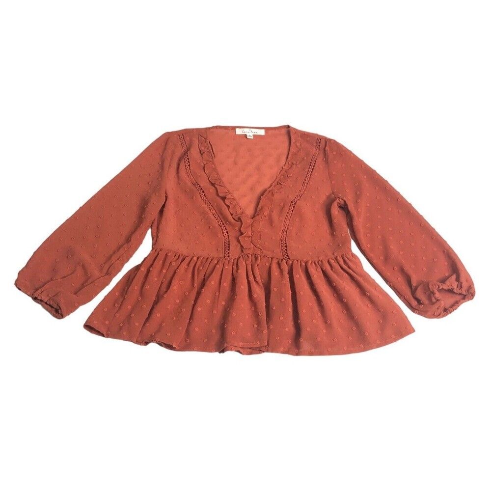 Love Tree Top Women S Orange Peplum Textured Ruffled Blouse Peasant Boho Cottage
